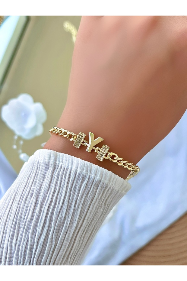 سوار سلسلة مينيمال مزخرف بالحرف (حرف Y)