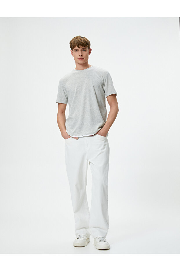 Basic T-Shirt Fabric Detailed Crew Neck Slim Fit Textured