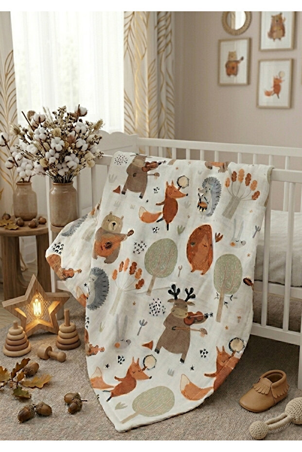 Cotton Flannel Baby Blanket 75×90 – Swaddle & Stroller Cover (Woodland)