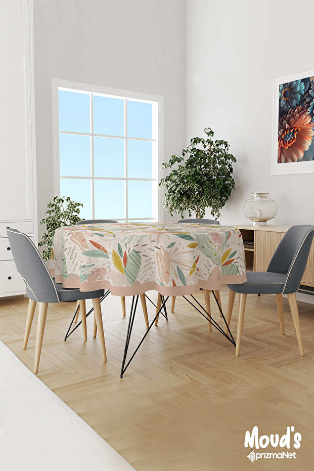 Xero Floral 2 Floral Patterned Round Suede Carefree Tablecloth
