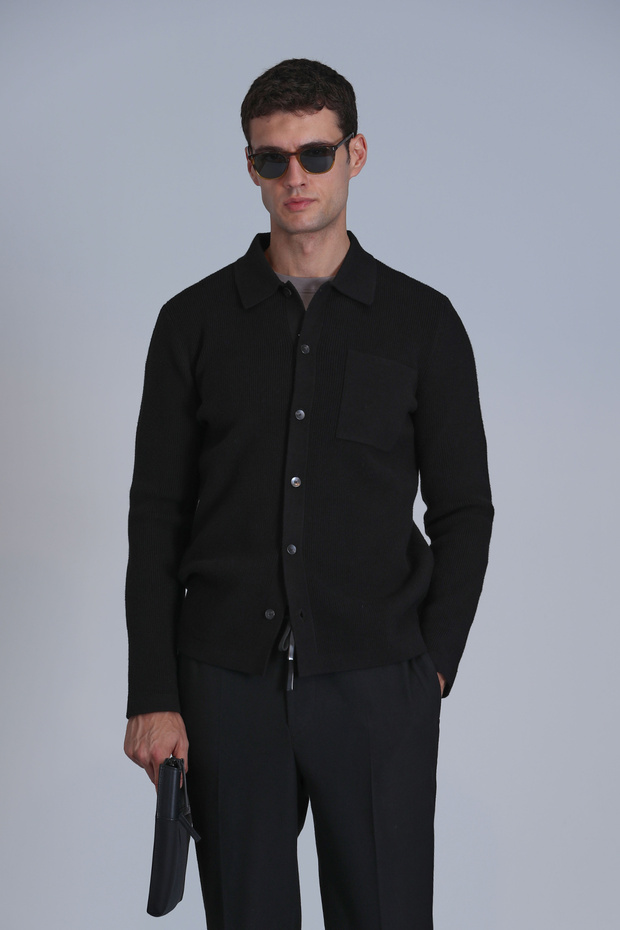 Solid Men's Cardigan Black - 5