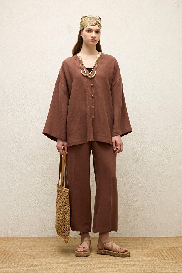 Buttoned Linen Shirt Tree Bark - 1
