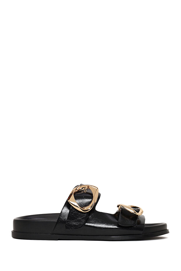 Women's Black Double Buckle Slippers 26Sfd442118
