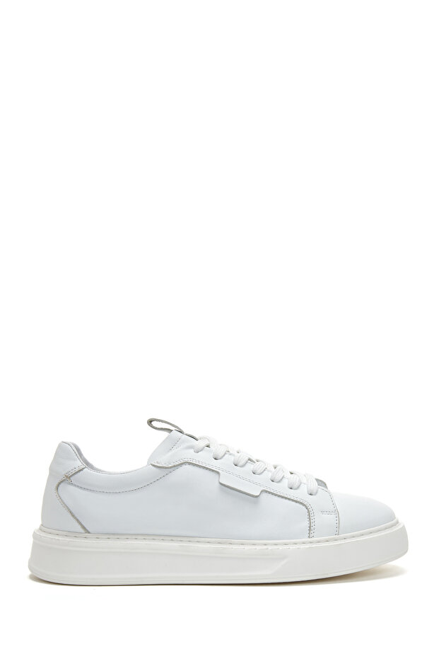 Men's White Lace-Up Thick-Soled Sports Shoes, Leather Sneaker 26Sfd610418