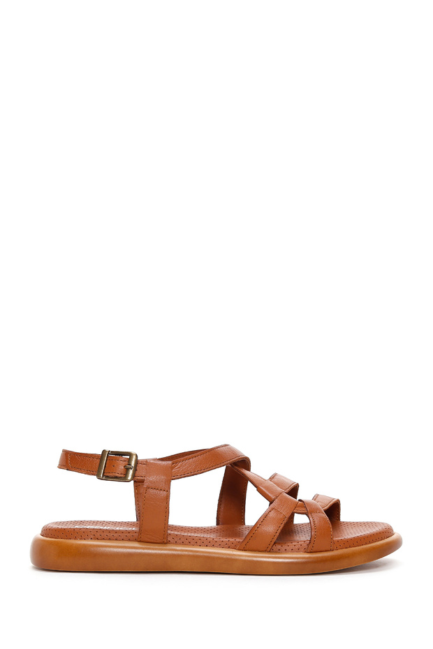 Women's Tan Leather Sandals with Ankle Buckle 26Sfd360318