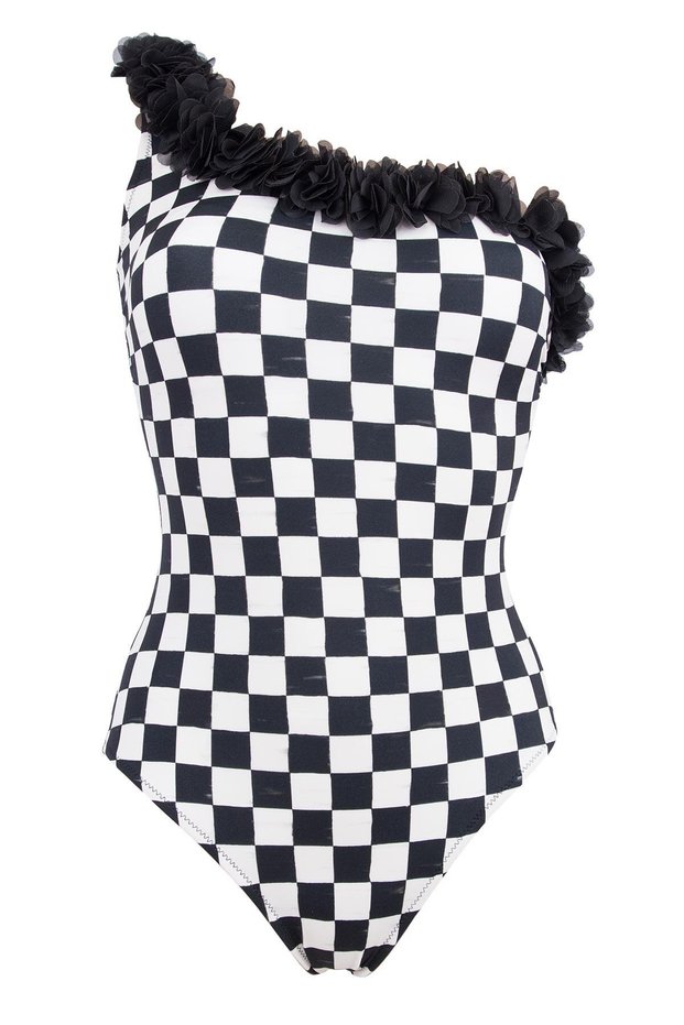 Queen Bw|b Floral Black and White Checkerboard Patterned Children's Swimsuit