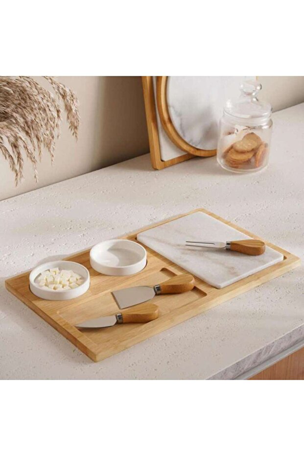 Natura 7-piece Cheese Serving Set 40x23x3cm -natural & White