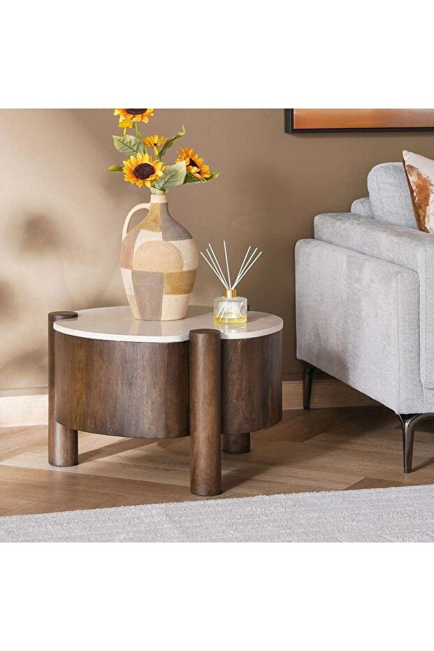 Recap Coffee Table Marble Small - Beige & Brown