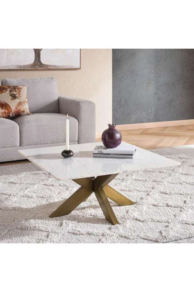 Faroe Coffee Table Marble - White & Antique Brass