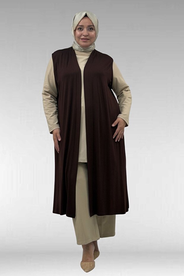 34000 Large Size Combed Cotton Wear-Off Vest - Brown