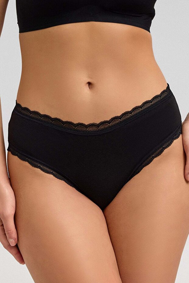 Women's Modal Lace High Waist Hipster Panties Black