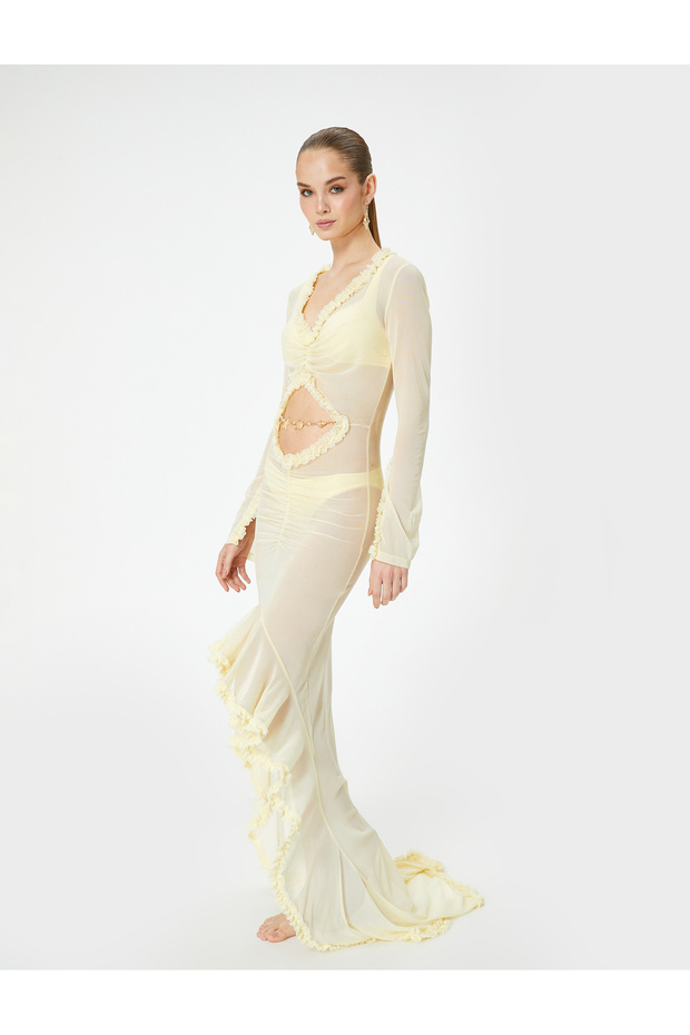 Beach Dress with Window Detail, Ruffled Asymmetrical Cut Tulle