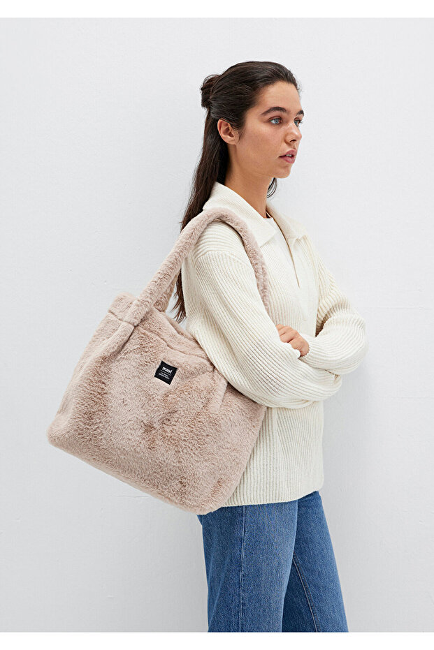 Beige Plush Shoulder Bag 197617 -34523