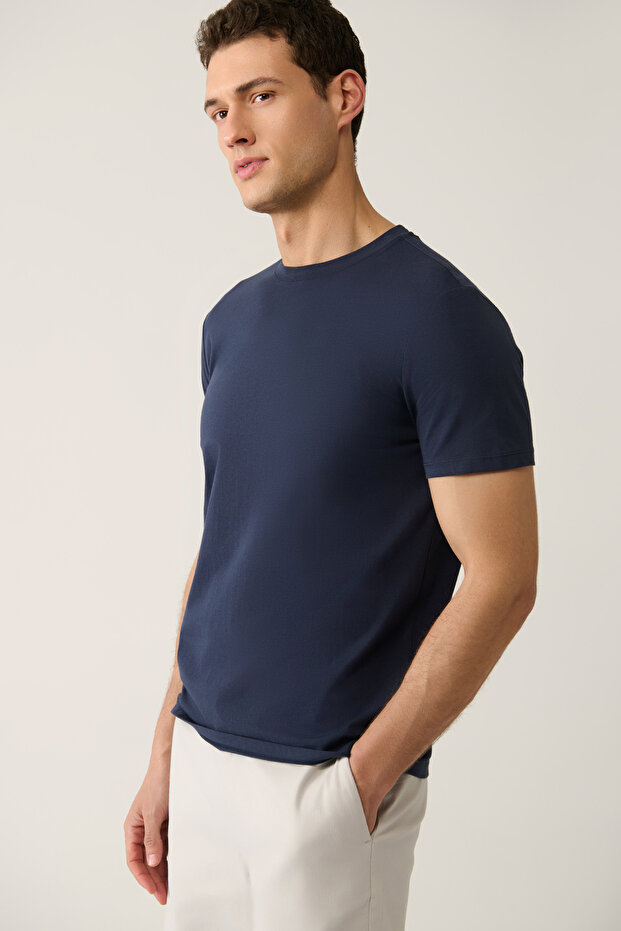 Erkek Lacivert Basic Pamuklu T-shirt E001000 - 3