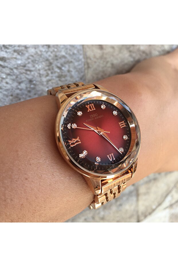Stone-Embellished Burgundy Dial Elegant and Stylish Women's Wristwatch