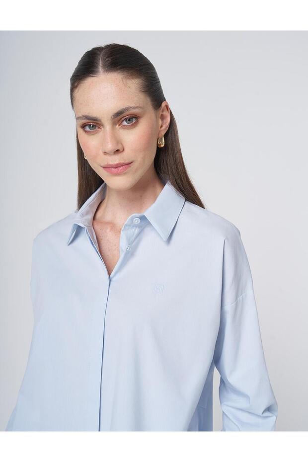 Shirt Collar Basic Poplin Tunic Ice Blue - 7