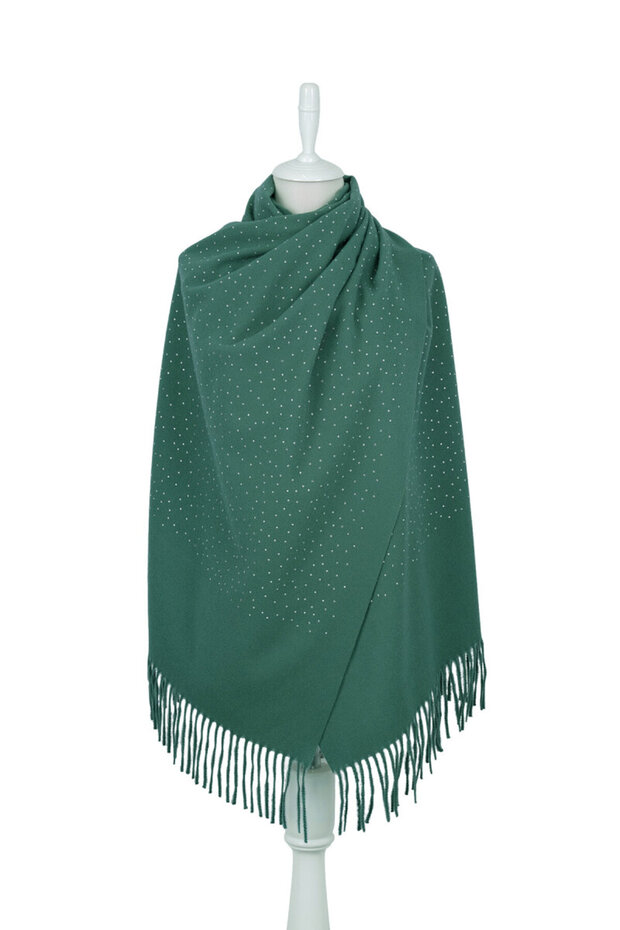 Green Solid Color Stoned Winter Shawl - 1