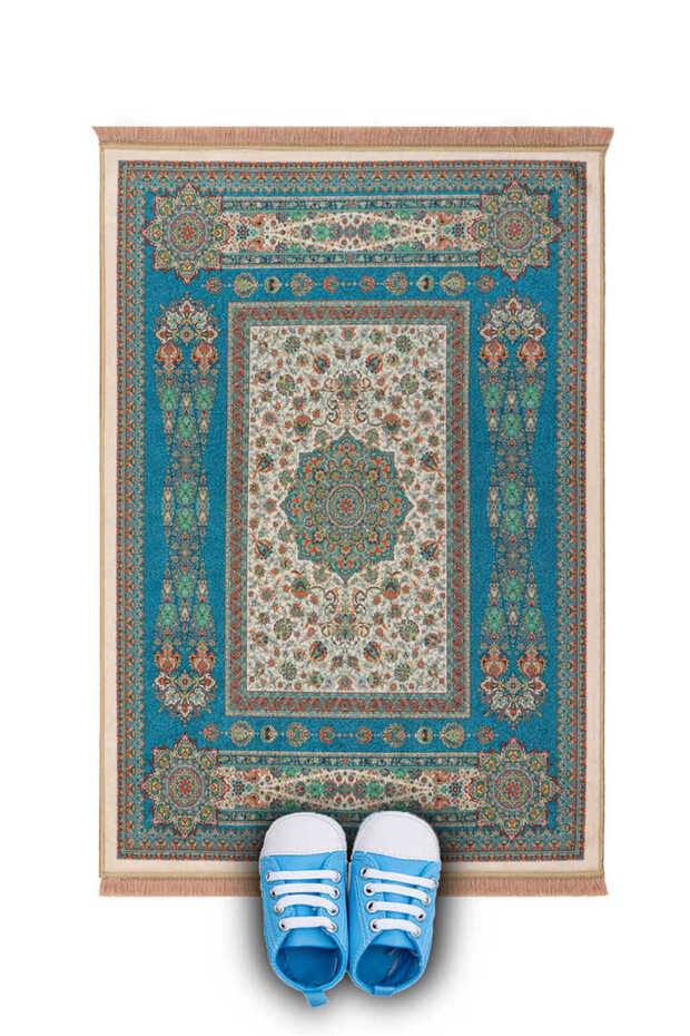 Petrol Blue Velvet Children's Prayer Rug and Play Mat
