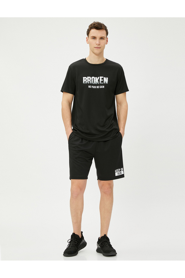 Sports T-Shirt Slogan Printed Short Sleeve Crew Neck