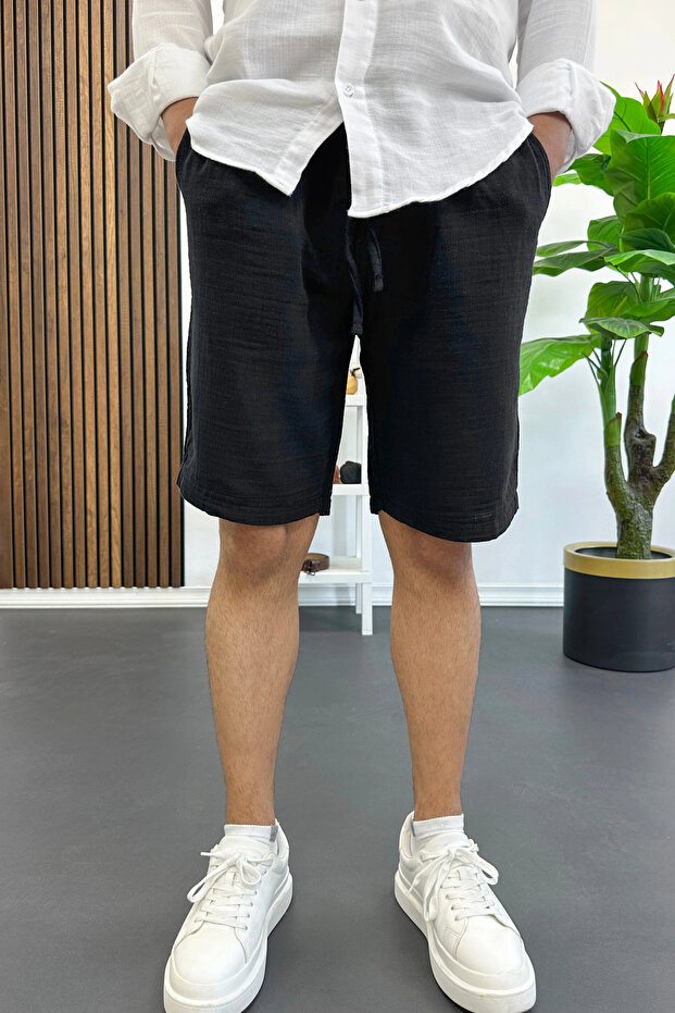 Men's Cotton Muslin Fabric Shorts Black Edw501