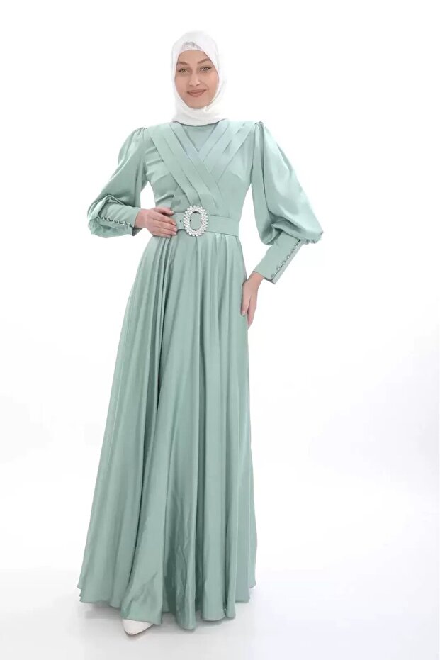 Satin Dress with Chest Detail 696-Çağla