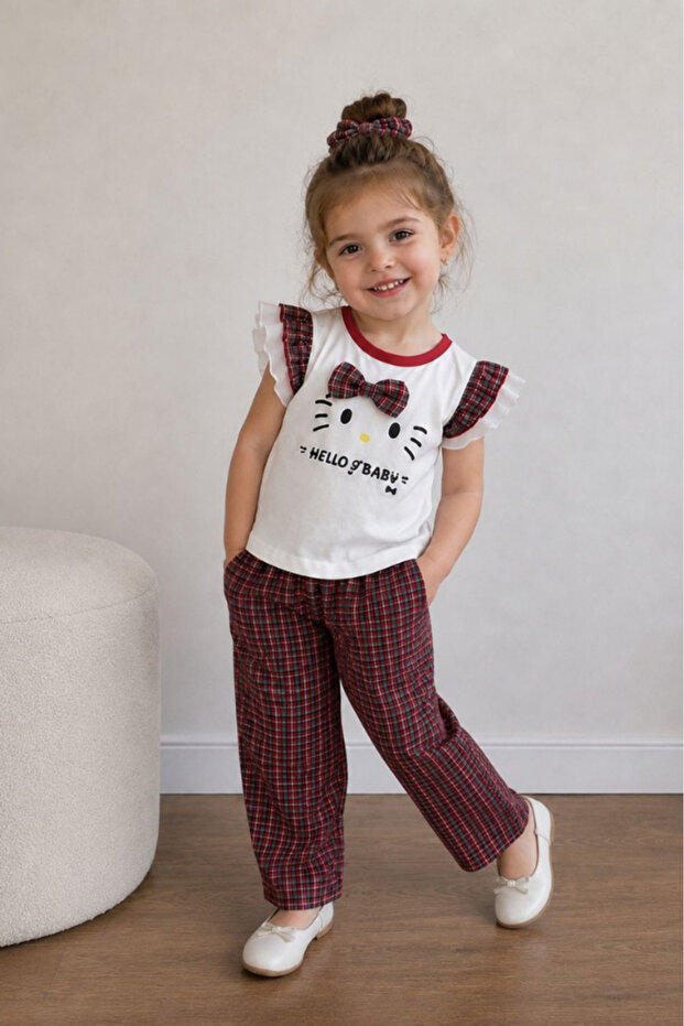 Girl's Cotton Plaid Set Comfortable Daily Combination