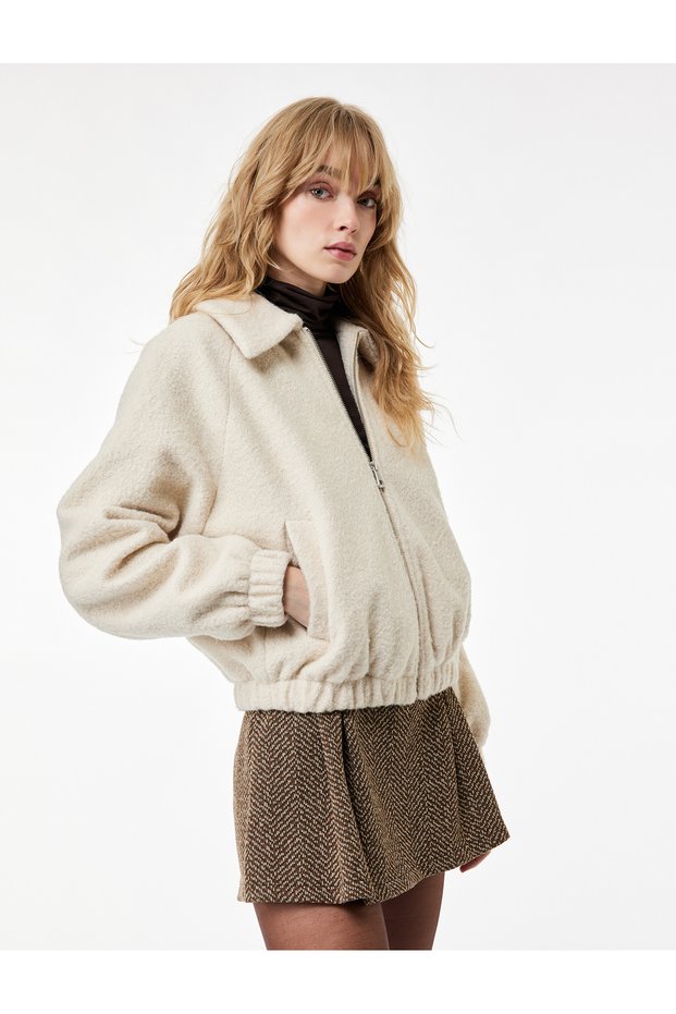 Bomber Jacket Crop Long Sleeve Pocketed Zippered