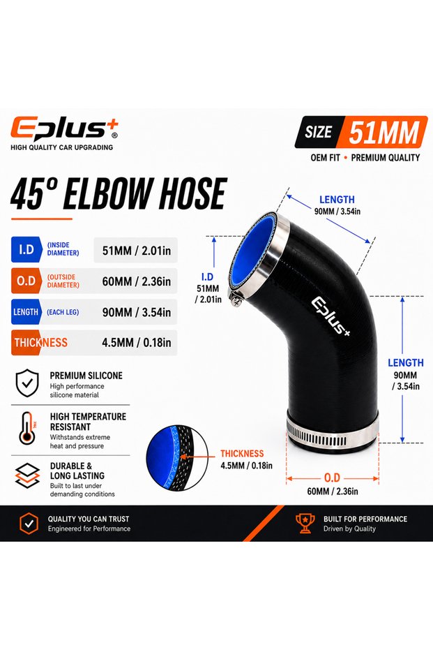 ID 51MM Silica Gel Tube Universal Silicone Tubing Hose 45 Degrees Connector Pipeline Coupler High Te