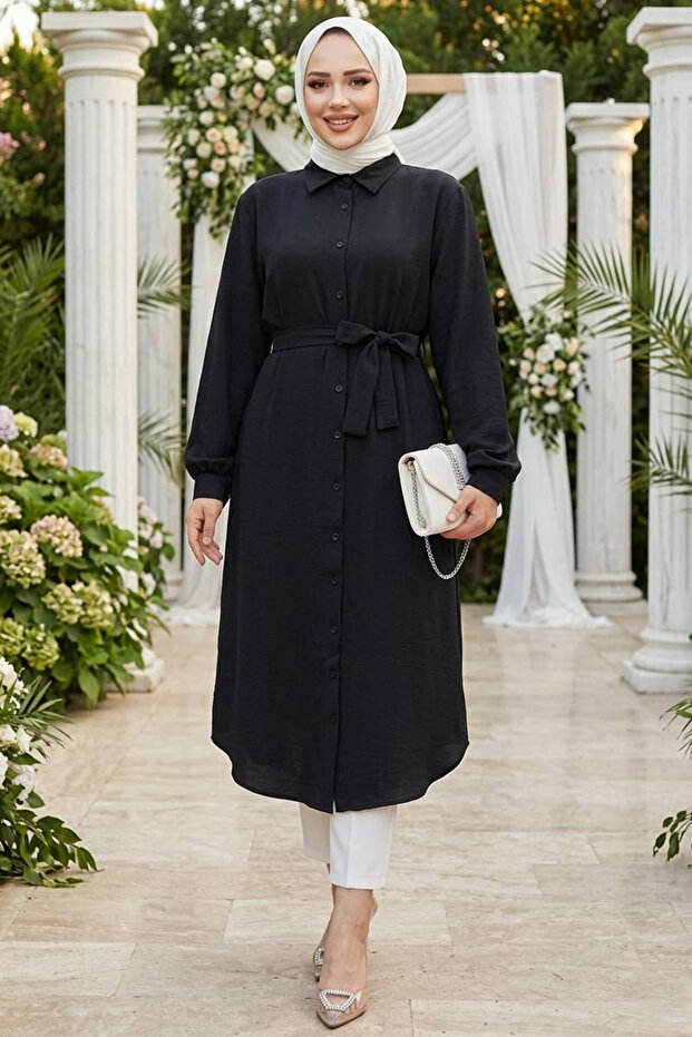 Buttoned Black Hijab Tunic 32172S