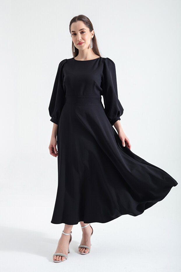 Women's Black Back Detailed Midi Dress