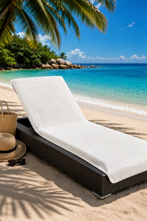 Chaise Lounge Towel with Pockets 75X200 cm Cotton Beach Towel White