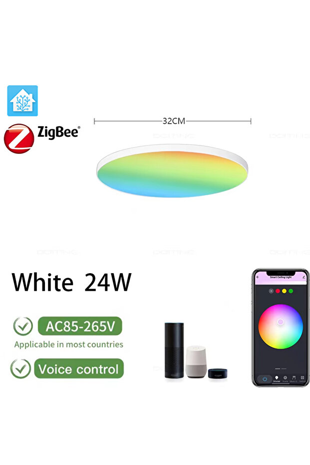 مصابيح سقف ذكية 24 وات بيضاء Zigbee 3.0 مصباح سقف LED 24 وات RGBCW Led يعمل مع Alexa Google Voic