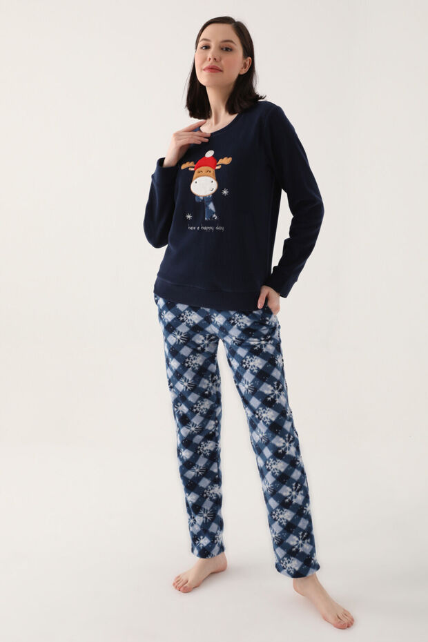 Have A Happy Day Navy Blue Women's Long Sleeve Pajama Set