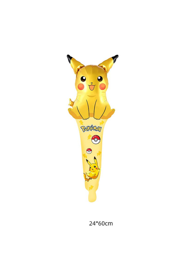 MINISO as picture Ruby 12Pcs Pokemon Hand Stick Foil Balloons Globals Cartoon Pikachu Strip Balls Si
