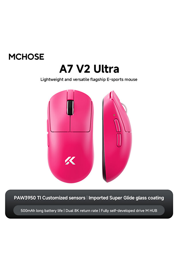 ماوس الألعاب الإلكترونية الجديد MCHOSE A7 V2 Ultra أحمر اللون، لاسلكي بتقنية البلوتوث، ثلاثي الأوضاع، مريح وخفيف الوزن، 8 أزرار