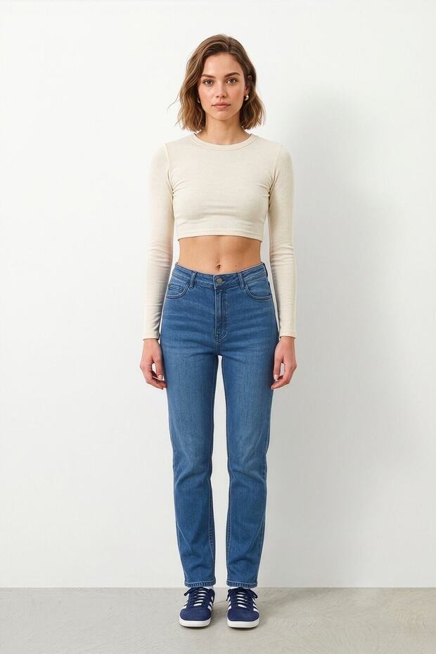 Women's Blue High Waist Slim Fit Lycra Jean Trousers