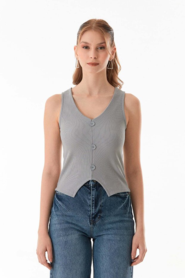 Basic Corded Buttoned Vest - 8