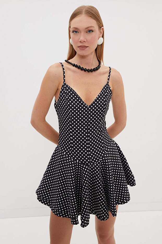 Polka Dot Strap Mini Dress with Shorts
