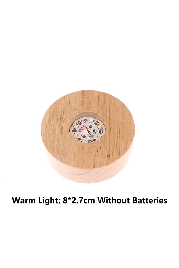 8CM Warm Light Battery Operated 8/10cm Round Wooden LED Light Dispaly Base Stand Holder able Night L