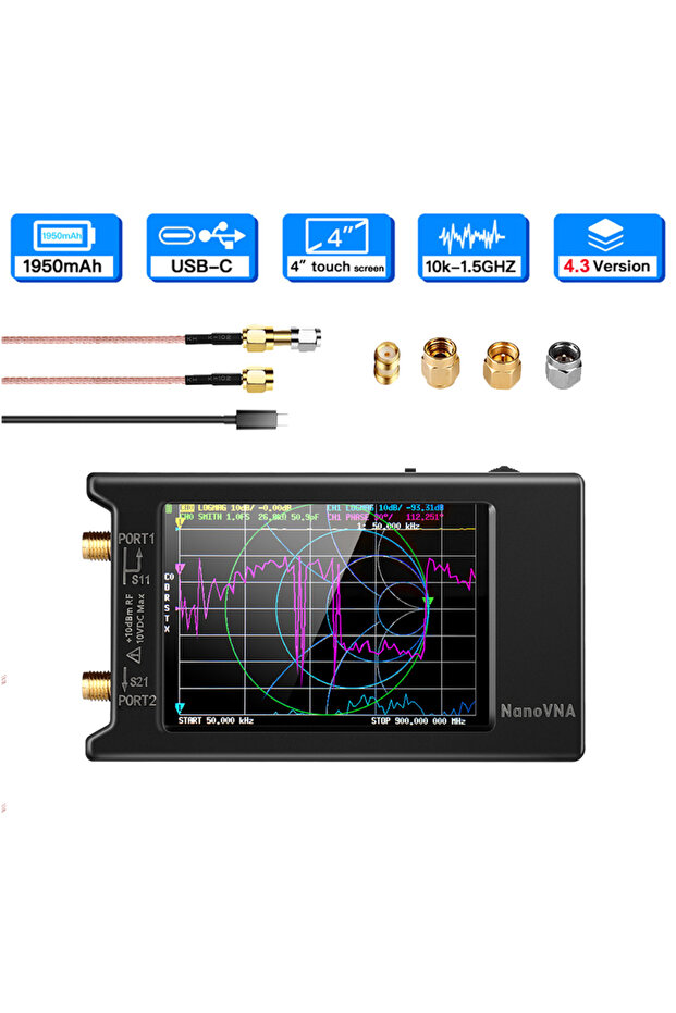 2022 Brand New 10k-1.5GHz NanoVNA-H4 Hugen 4inch Vector Network Analyzer HF VHF UHF Antenna Analyzer