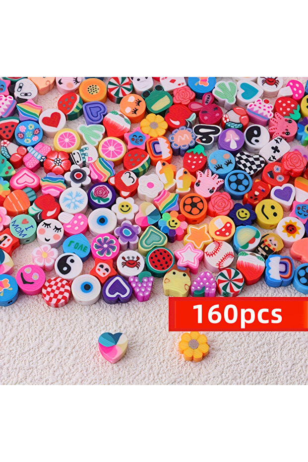 Mixed-160pcs 320pcs/160pcs 9-10mm Random Styles Vibrant Round Clay Beads - Assorted Heart for DIY Br