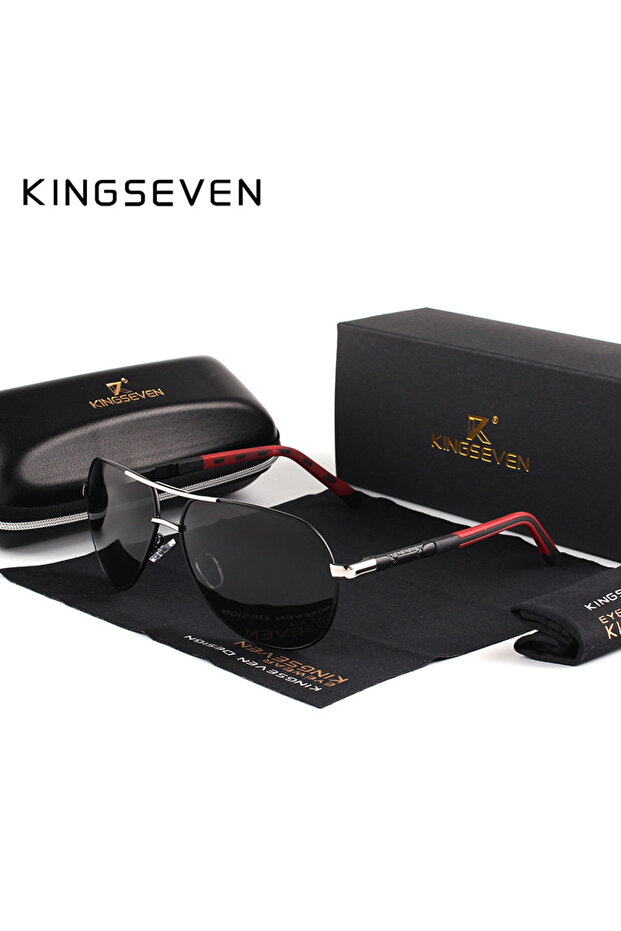 original Silver Black KINGSEVEN Brand Men's Aluminum Magnesium Sun Glasses Polarized UV400 Sun Glass