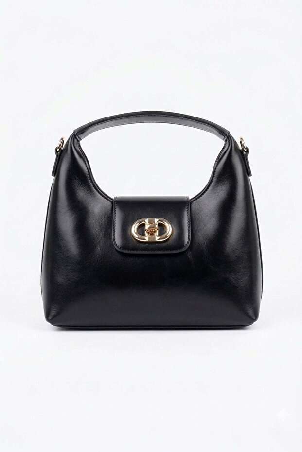 Flip Lock Faux Leather Handle Bag