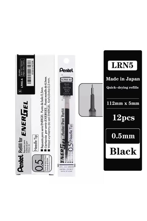 black 12Pcs Japan Pentel Gel Pen Refill Art Supplies Office Accessories Quick-drying Refills LRN5 0.
