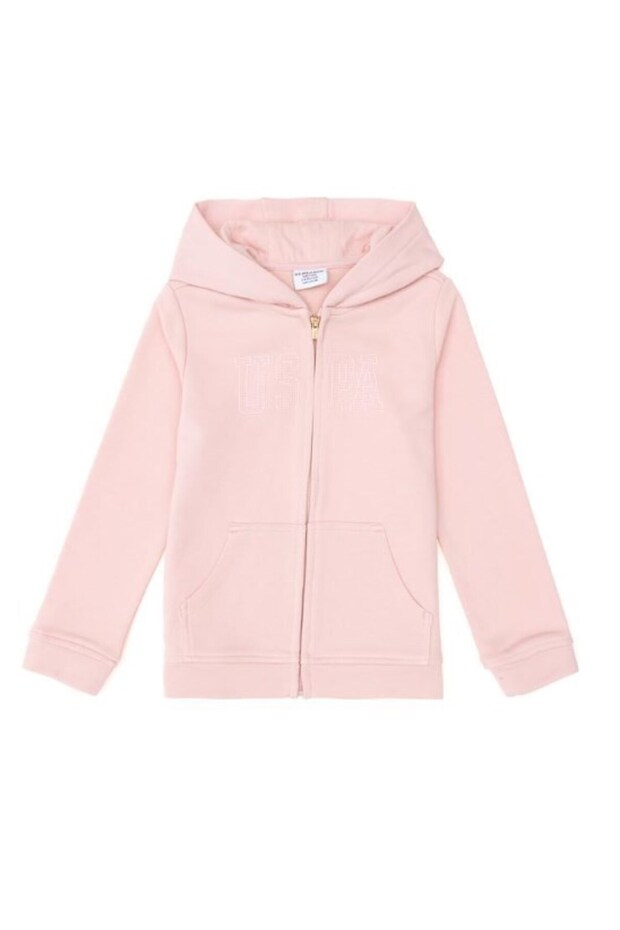 U.S. Polo Assn. Girl's Hooded Sweatshirt with Front Zipper, Comfortable Cut, Ages 3-14, Pink