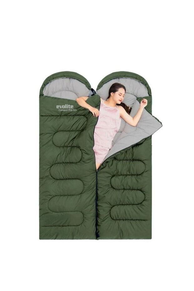 Camper Pro Sq Combinable 2 Person Sleeping Bag Khaki.
