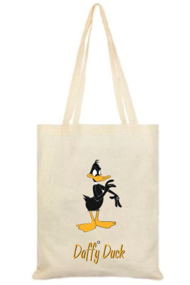 Daffy Duck Basklı Ham Bez Çanta