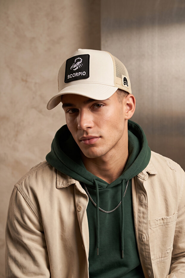 Scorpio Sign Patch Detailed Mesh Cap | Sports Hat Suitable for Daily Use