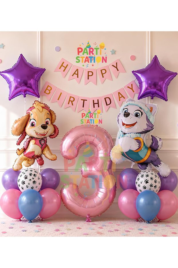 Paw Patrol Skye and Everest Concept 3Rd Birthday Party Balloon Set