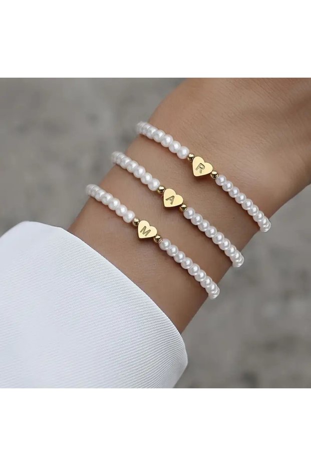 L 26 Letters Initial Bracelet For Women Faux Pearl Bracelet Fashion Women Link Bracelet Wristband J.